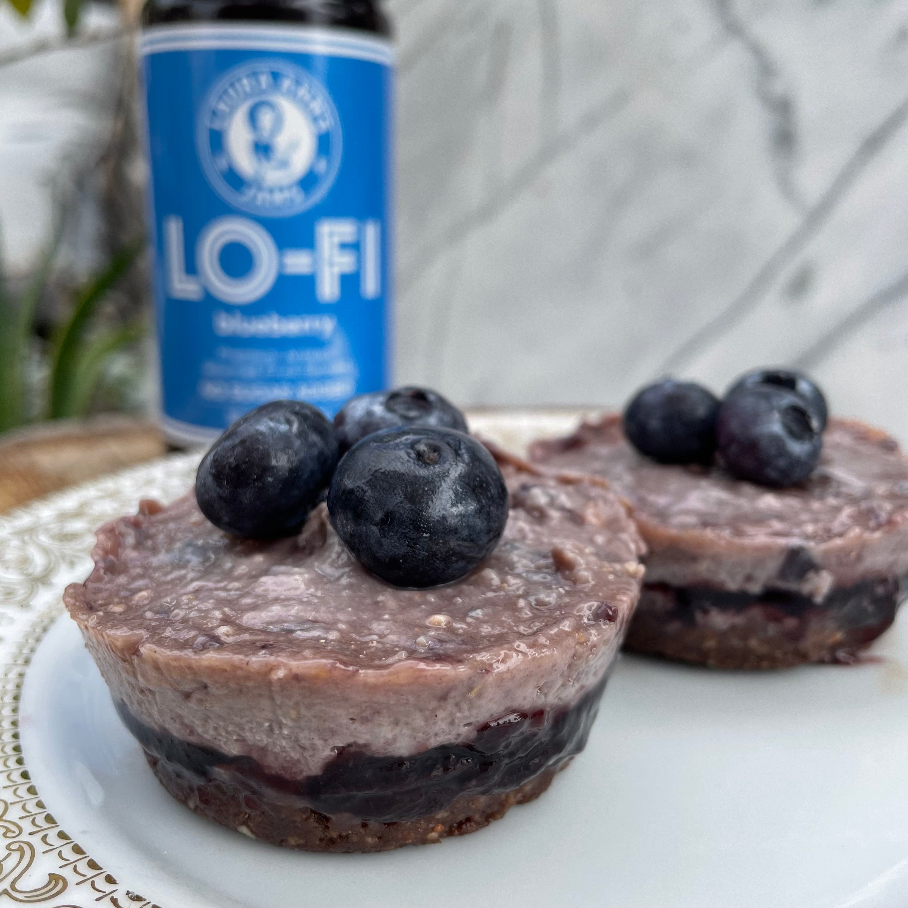 Lo-FI Mini Blueberry Cashew Cheesecake : Vegan NO BAKE Raw No Sugar